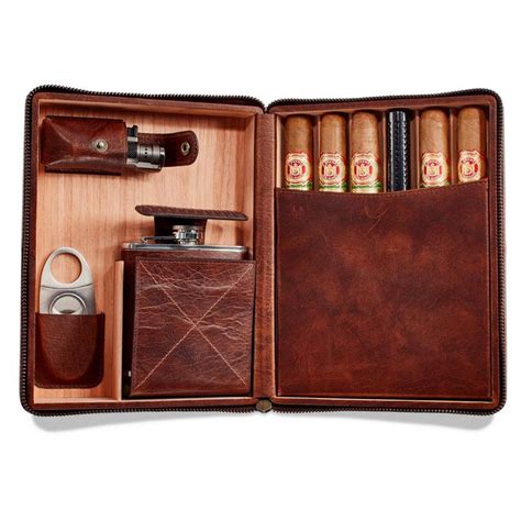 Leather Cigar Travel Case With Flask Wine Enthusiast