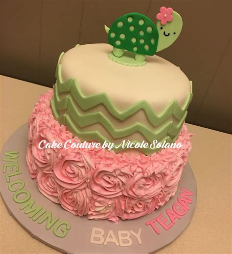 Turtle Baby Shower Cake Chevron Lime Green And Pink Baby Shower Cakes