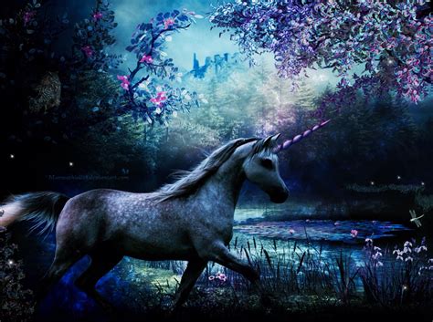 Unicorn In Mystical Forest Near A Castle Unicorns Unicorn Fantasy