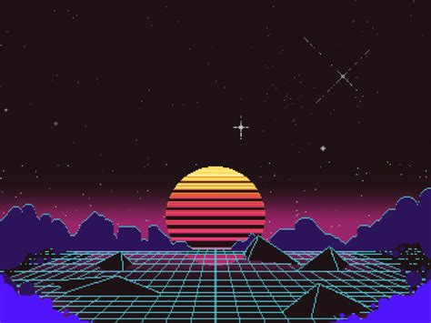 Outrun Pixel Sunset Hd 8k Wallpaper