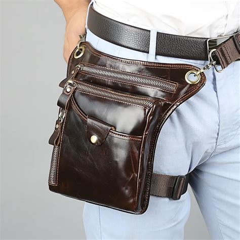 Meigardass Genuine Leather Men Motorcycle Bags Fanny Pack Waist Thigh