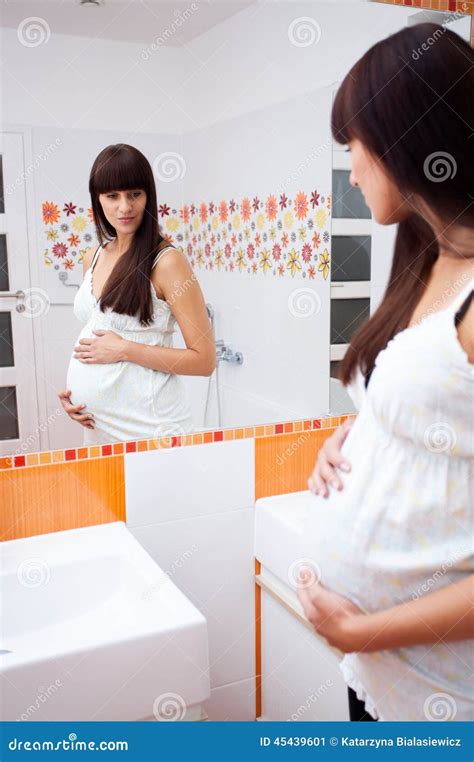 Pregnant Woman In A Bathroom Stock Image Image Of Lifestyle Beautiful 45439601