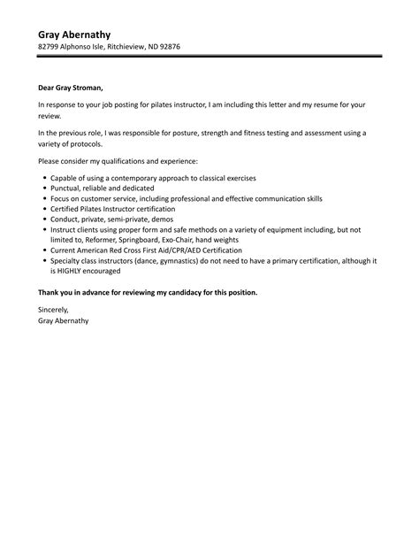 Pilates Instructor Cover Letter Velvet Jobs