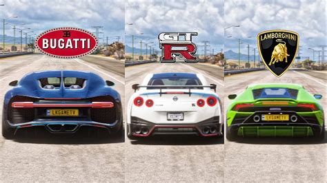 Fh Drag Race Bugatti Chiron Vs Nissan Gt R Nismo Vs Huracan Evo Youtube