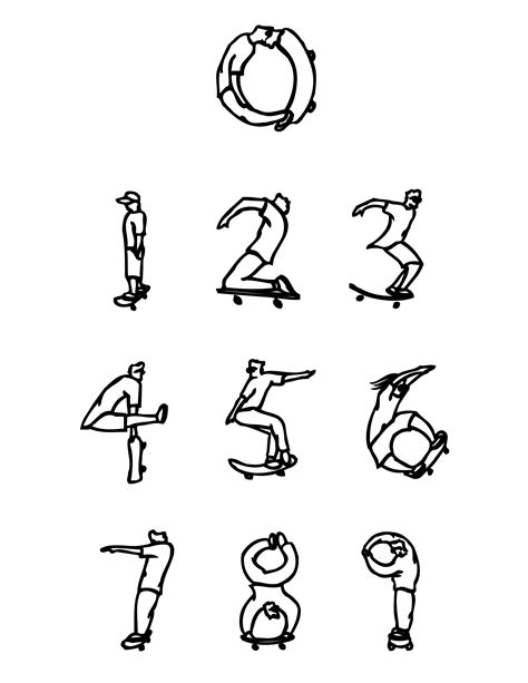 Skateboard Numbers Chart Coloring Page Colouringpages