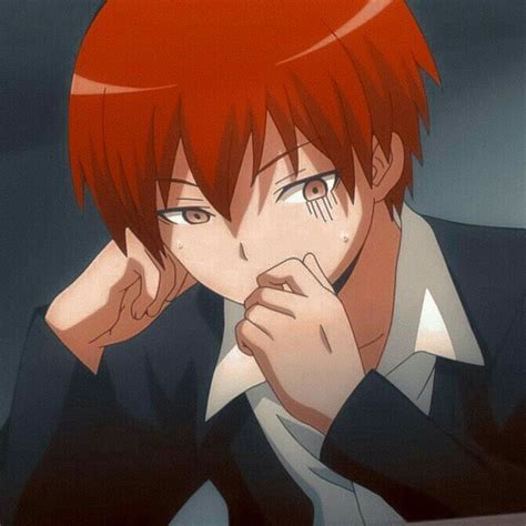 An Anime Character With Red Hair And White Shirt