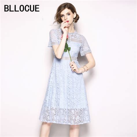 Bllocue High Quality Runway 2018 New Women Summer Dres Hollow Out Lace
