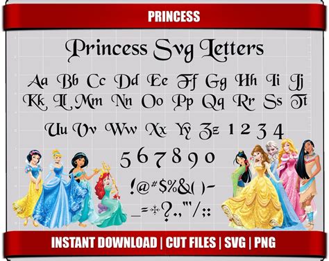 Disney Princess Svg Font Letters Alphabet Princess Birthday Etsy