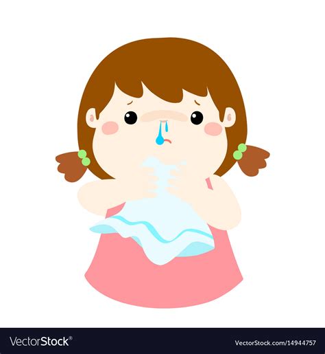 Sick Girl Runny Nose Cartoon Royalty Free Vector Image