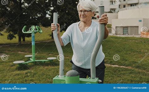 Gray Haired Granny Exercising At Outdoors Gym Playground Equipment Stock Video Video Of