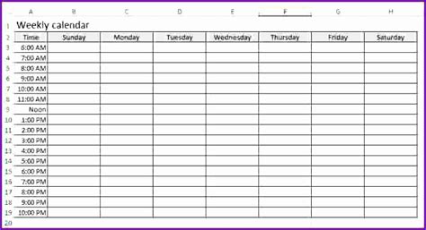 7 Weekly Calendar Excel Template Excel Templates Excel Templates