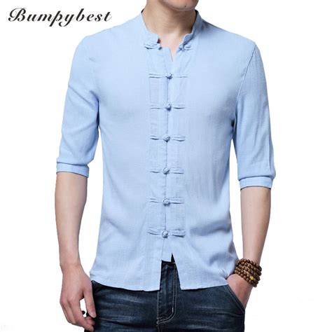 Men Linen Shirts Half Sleeve Chinese Style Mandarin Collar Traditional