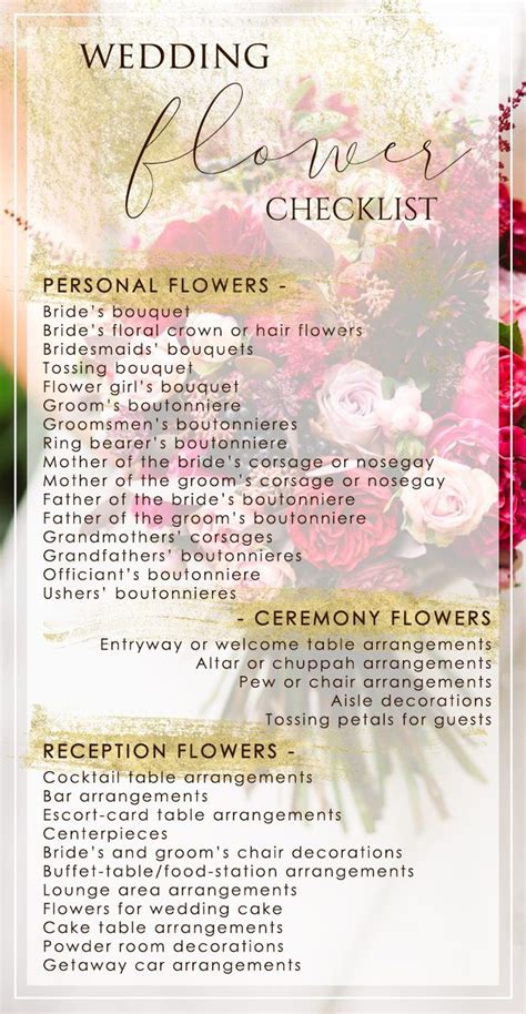 Wedding Flower Checklist Wedding Checklist Mother Of The Groom