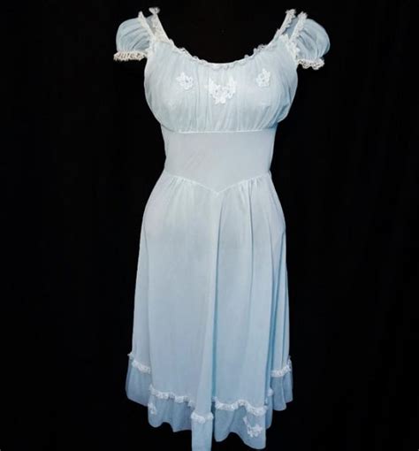 Vintage Peignoir Nightgown Robe Set S Bridal Lingerie Aqua Blue