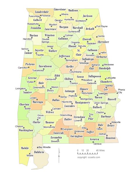 Alabama County Seats Map 