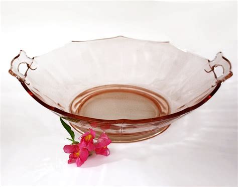 Vintage Pink Depression Glass Bowl Handles Octagonal Shape Vintage 1930s Etsy