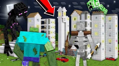 Minecraft How To Play Giant Creeper Enderman Zombie Attacked Highest City Village Monster School