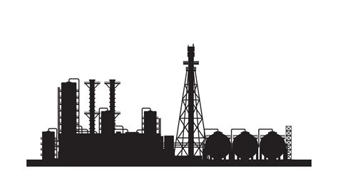 Oil Refinery Plant And Chemical Factory Silhouette Vector Illustration