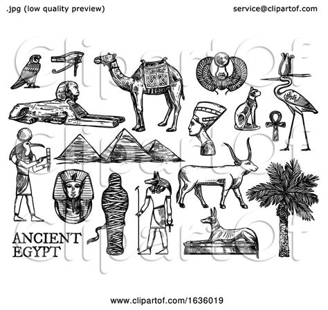 Black And White Sketched Ancient Egyptian Icons By Vector Tradition Sm