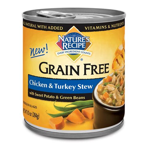 No artificial flavors or preservatives; Nature's Recipe Grain Free Chicken & Turkey Stew Canned ...