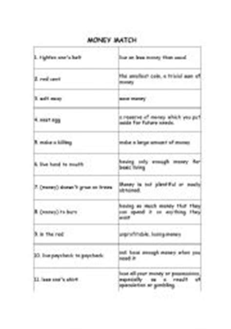 More information for teachers can be found in the teacher's notes. English teaching worksheets: Money idioms