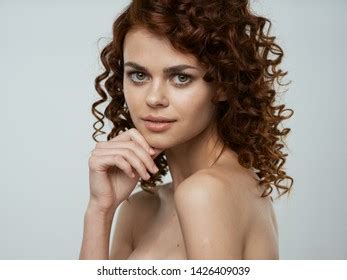 Nude Shoulders Beautiful Face Curly Hair Foto Stok
