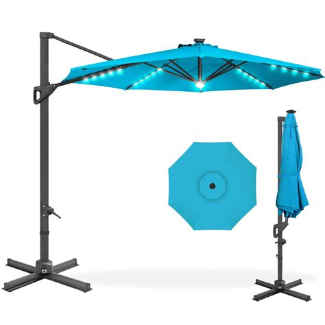 360 Degree Solar Led Cantilever Offset Patio Umbrella W Tilt 10ft In