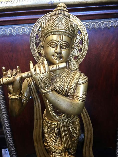 Brass Krishna Statue Standing Krishna Playing The Flute Etsy