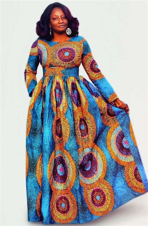 Juju African Print Long Sleeve Maxi Dress African Fashion Dresses African Fashion Modern
