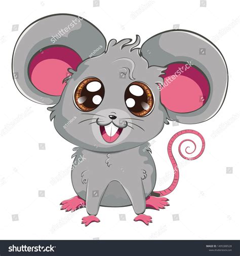 Cartoon kawaii anime grey mouse or rat design | Иллюстрации, Векторная