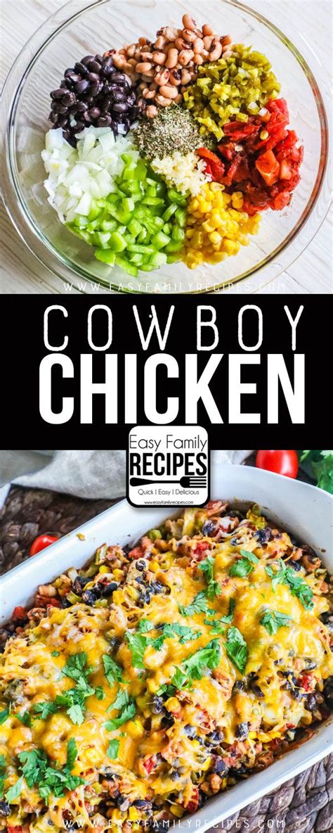 3 slow cooker chicken dinner ideas. Cowboy Chicken has many wholesome ingredients including beans, black eyed peas, onions, green ...