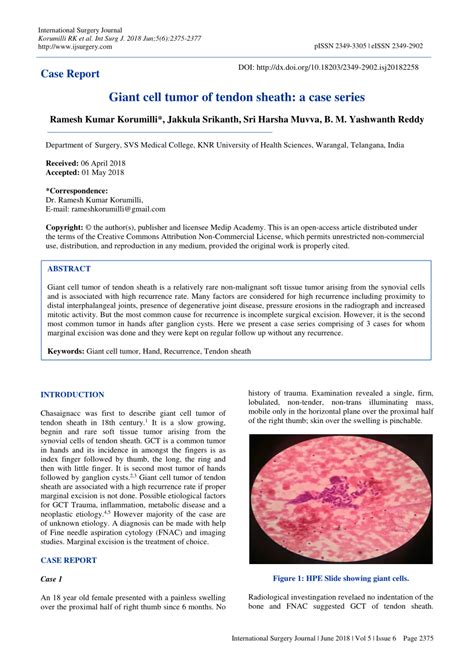 Pdf Giant Cell Tumor Of Tendon Sheath A Case Series