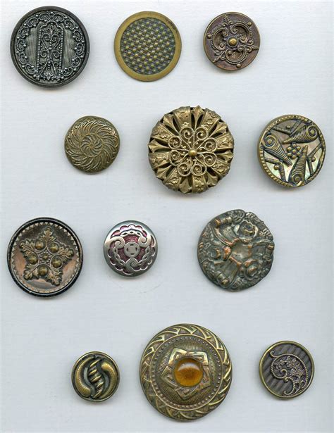 12 Antique Metal Buttons Medium And Large