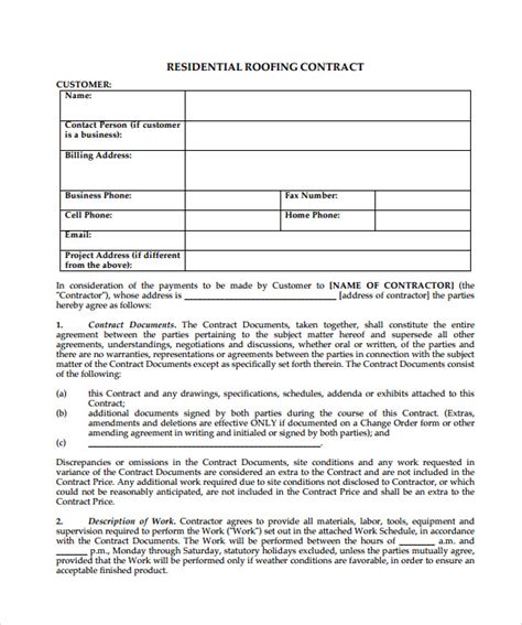 Roofing Contract Template Doc Tutoreorg Master Of Documents