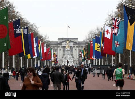 Flags Representing Commonwealth Countries Hang Down The Mall Near