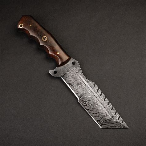 Kimura Handmade Damascus Steel Warrior Tanto Knife Wood Handle