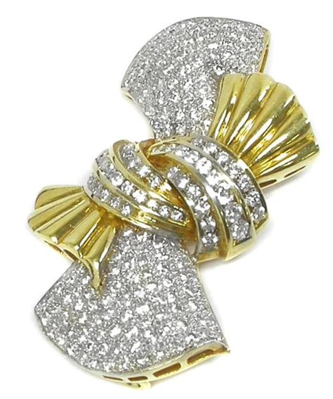3ct Diamond 18k Yellow Gold Bow Pin Pendant Diamond Pendant Necklace