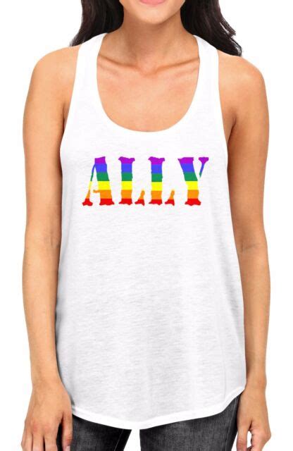 Juniors Rainbow Ally White Racerback Tank Top LGBT Love Gay Equality