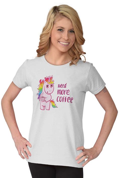 Need More Coffee Funny Unicorn Magical T Womens Short Sleeve Ladies