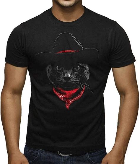 New Mens Cowboy Cat Black T Shirt Animal Kitten Funny Southern Western