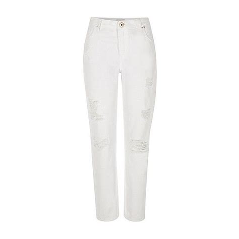 White Ripped Ashley Boyfriend Jeans Liked On Polyvore Featuring Jeans