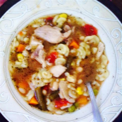 Cover and cook on low for 6 hours. Easy Italian chicken crock pot soup 2 Chicken leg quarters 1cup mixed veg 1cup hearty pasta 1can ...