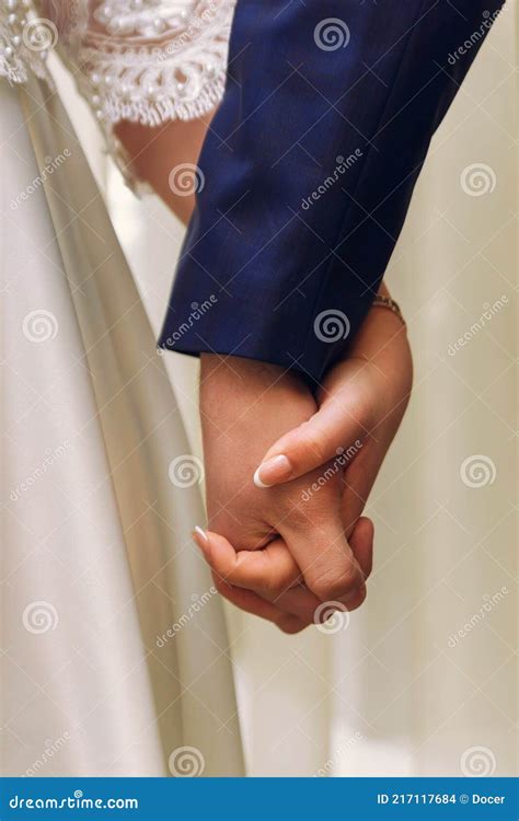 Wedding Couple Holding Hands Love And Tender Stock Photo Image Of