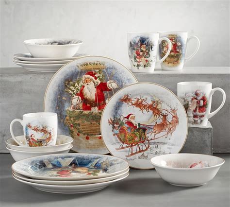 Nostalgic Santa Stoneware 16 Piece Dinnerware Set Christmas