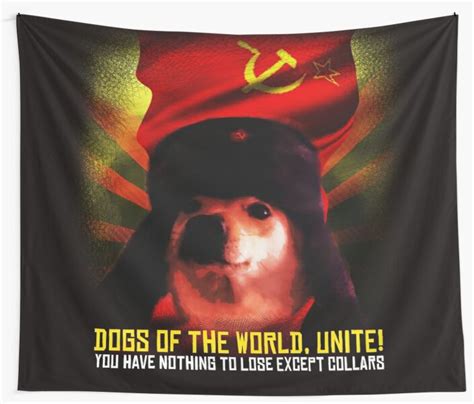 Communist Comrade Doggo Meme Funny Doge Dog Jimbo With Russia Sickle And Star On Red Background