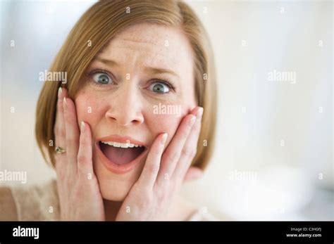 Portrait Of Shocked Woman Stock Photo Alamy