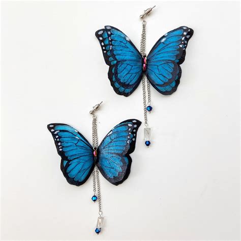 Blue Butterfly Earrings Dainty Aesthetic Earrings Etsy