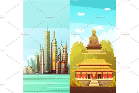 Hong Kong Buildings Cartoon Set Custom Designed Illustrations