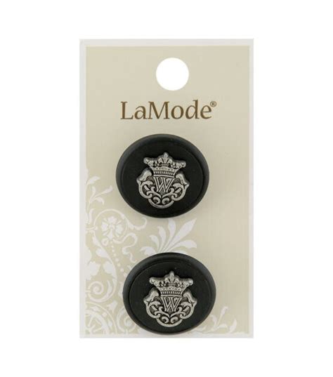 La Mode 1 Black With Silver Crest Shank Buttons 2pk Joann