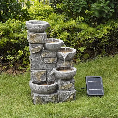 Solar Power Water Fountain Feature Garden Stone Ornament With Etsy